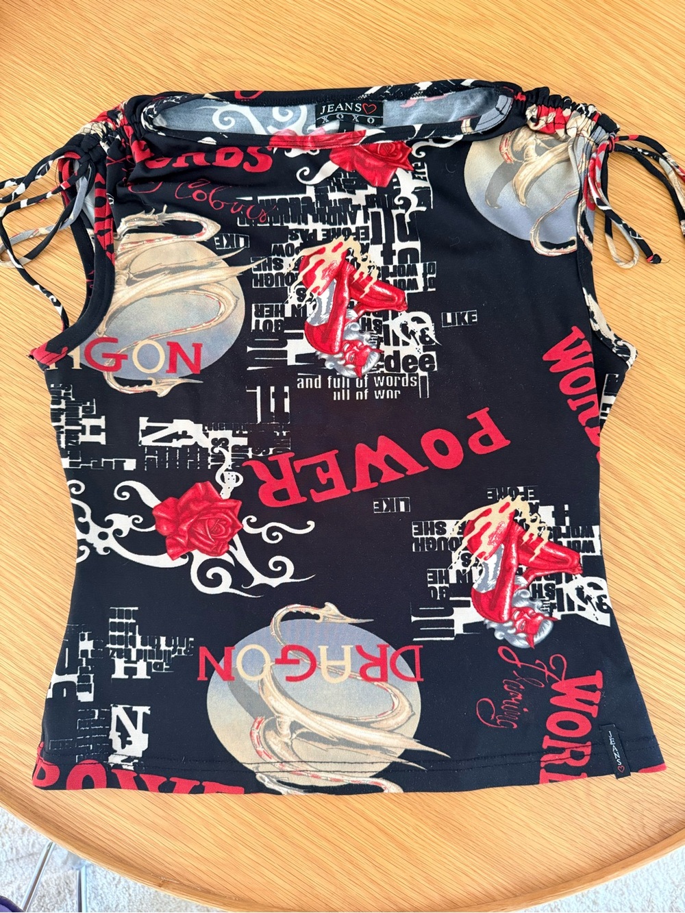 XOXO JEANS Vintage Black & Red Graphic Sleeveless Top